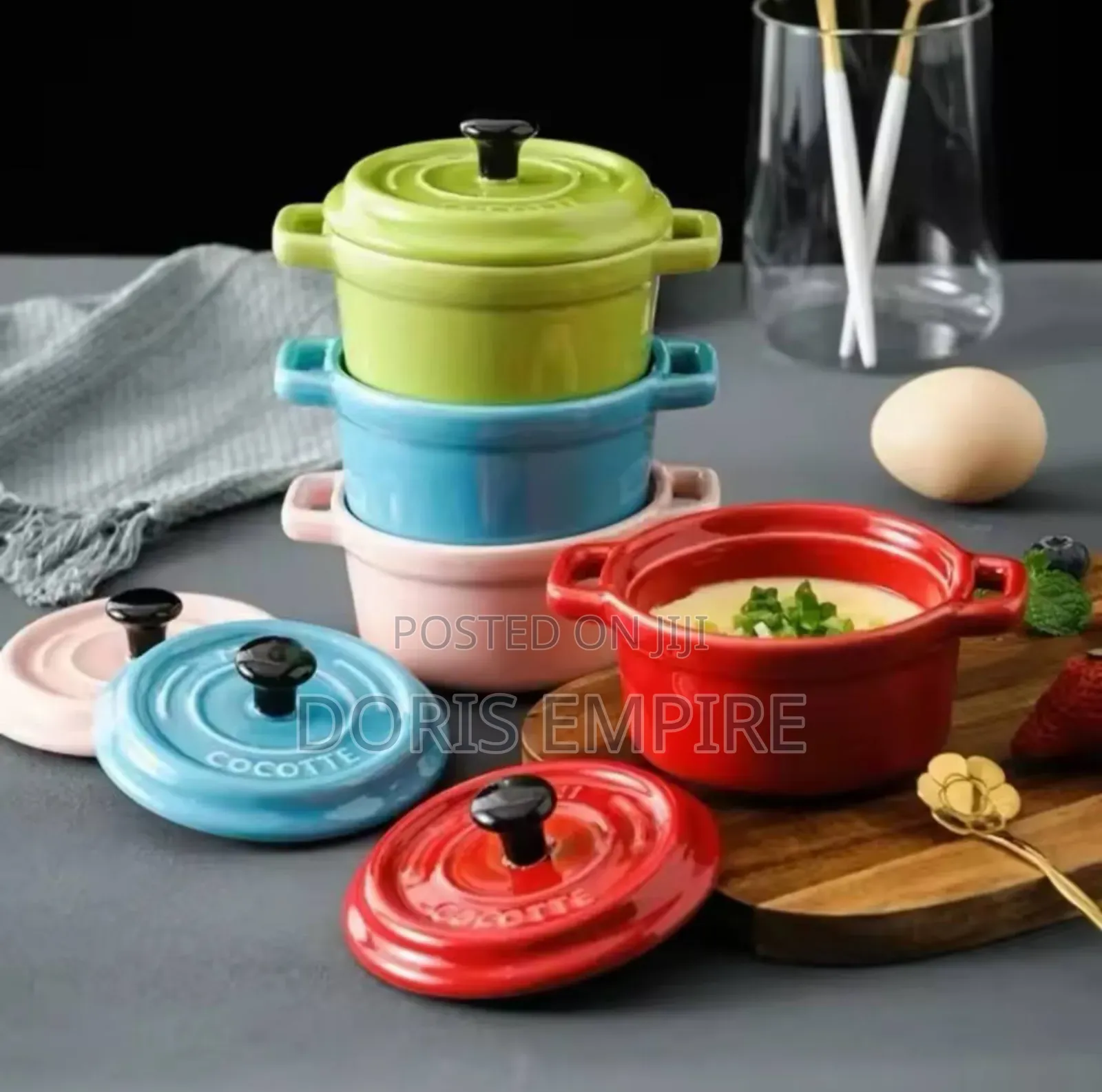 Ceramic Breakfast Bowl Ramekins With Lids,Oven Safe,Creme