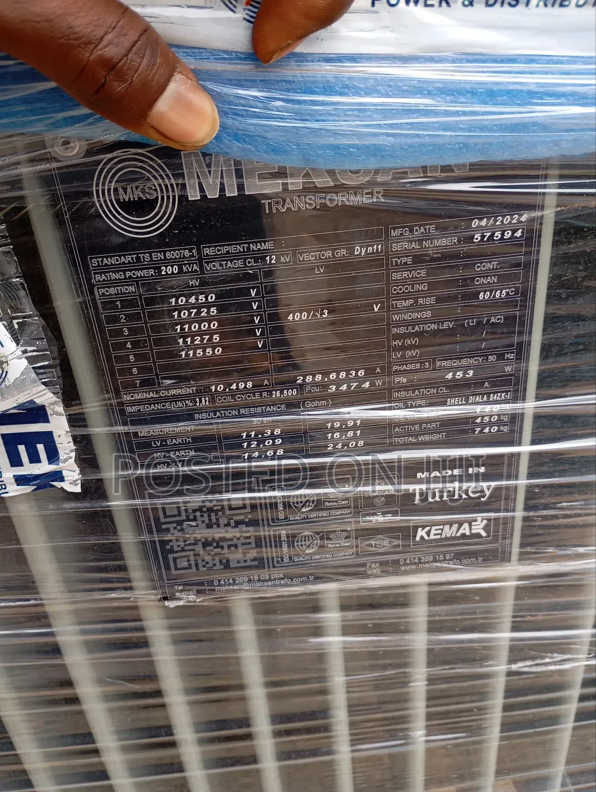 200kva/11kv High Quality (Meksan) Transformers 100% Copper