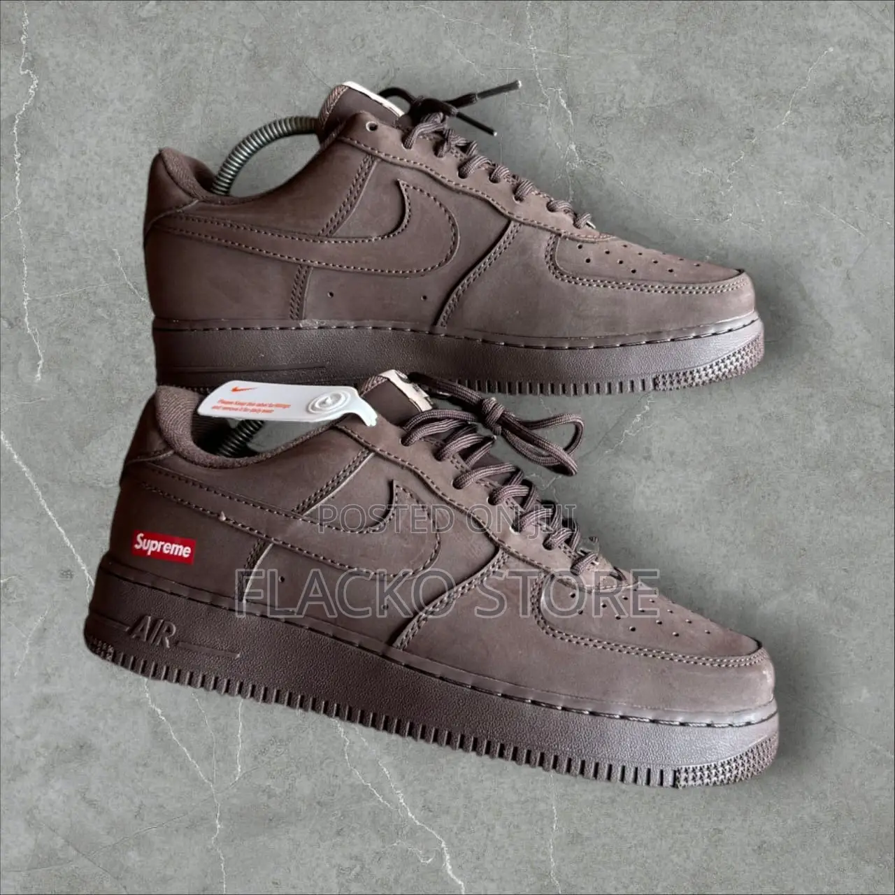 Original Supreme X Nike Air Force 1 Baroque Brown Sneakers