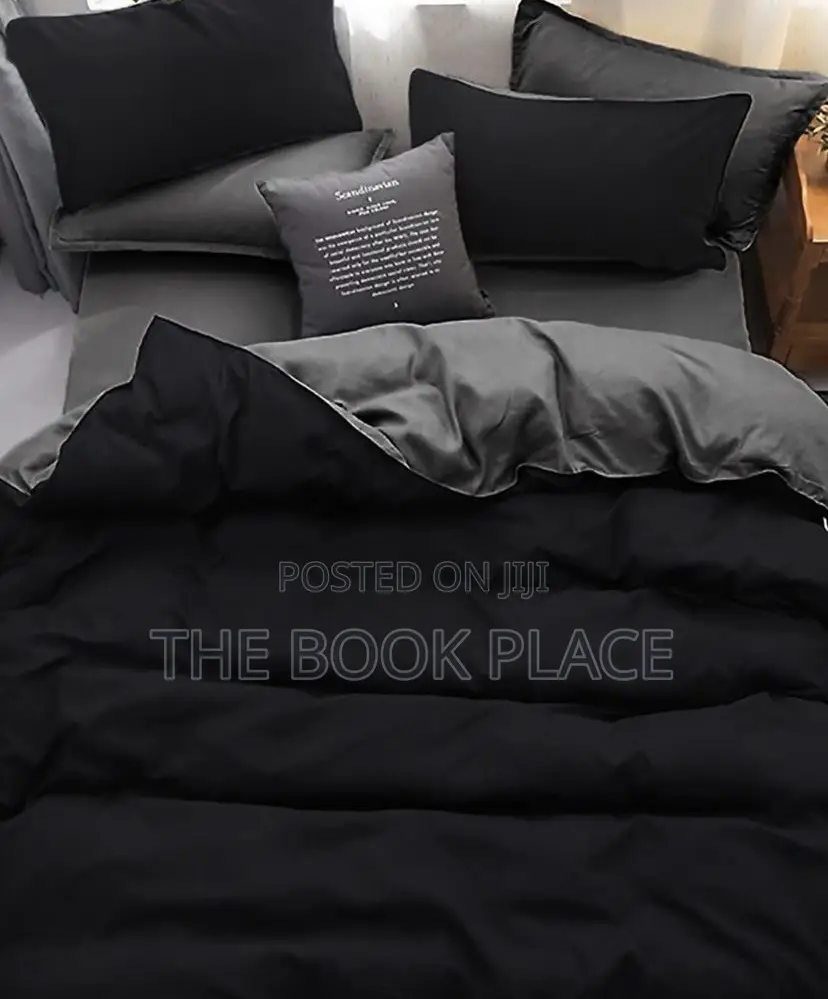 Gray/Black Plain Cotton Bedspread With Duvet