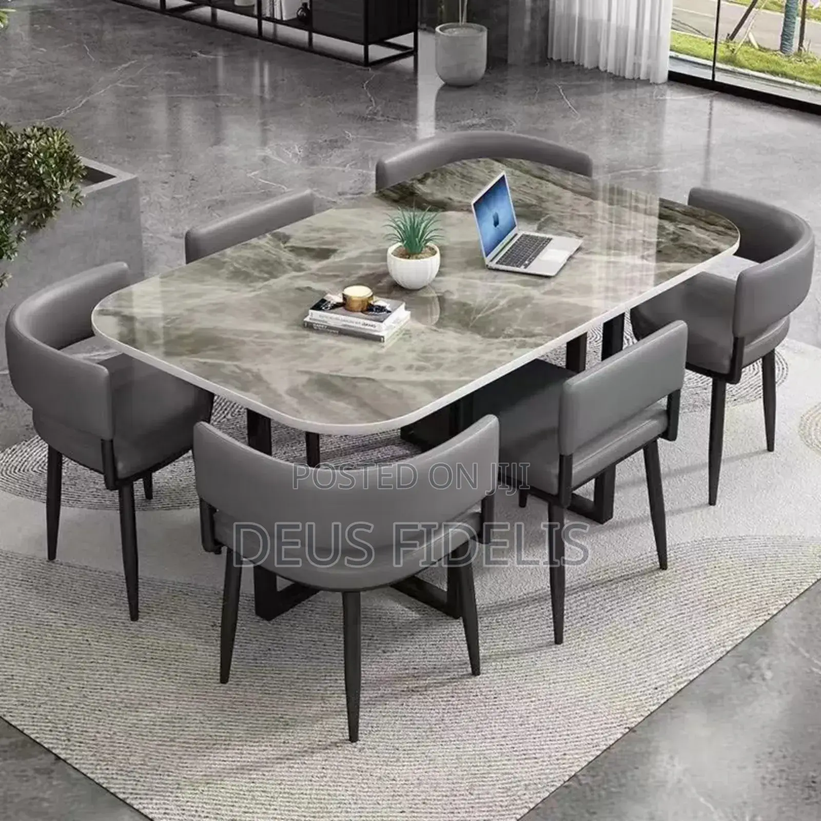 Cream Colour Marble Dining Table and Chairs