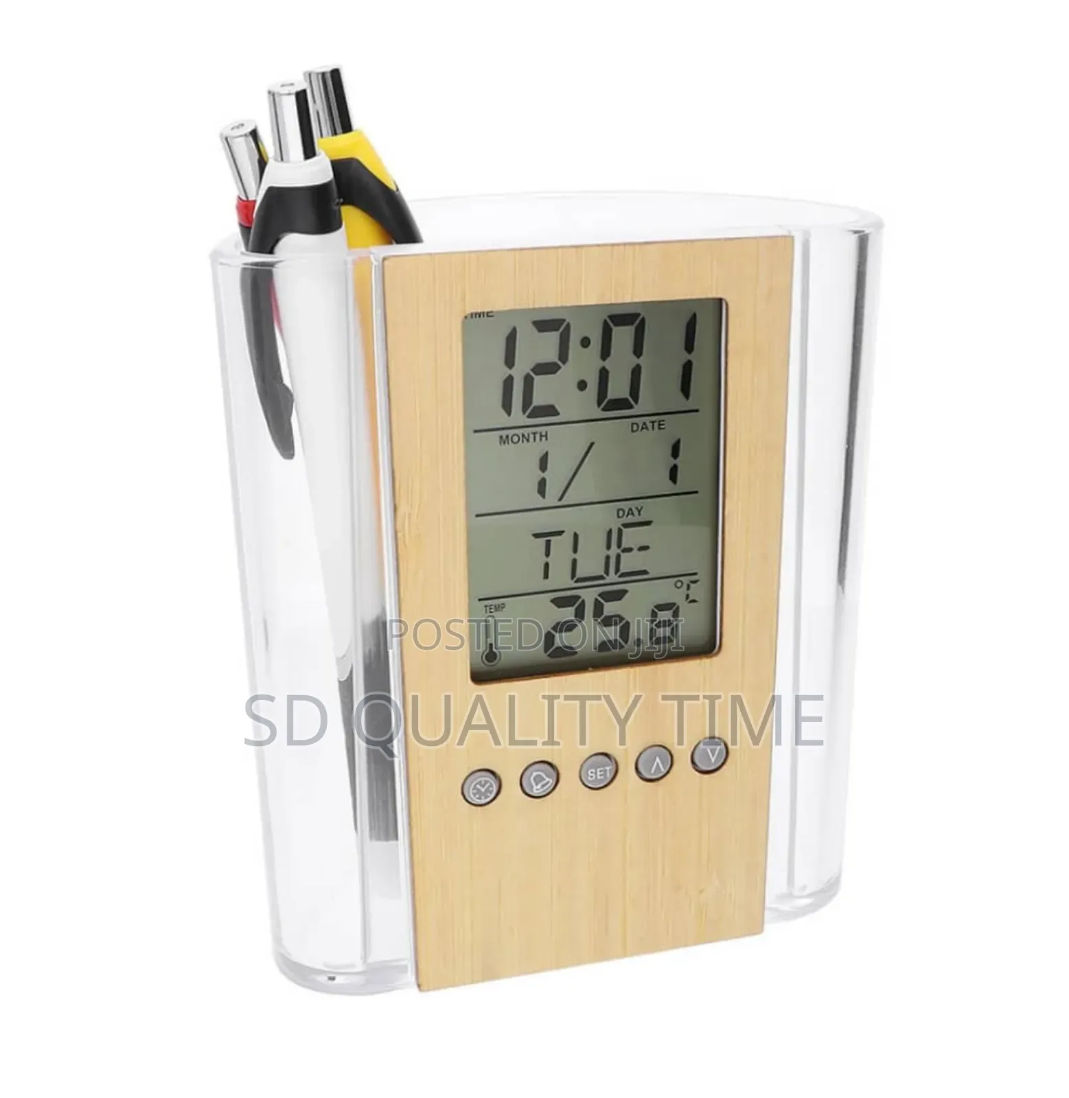 Wooden Pen Holder Digital Clock