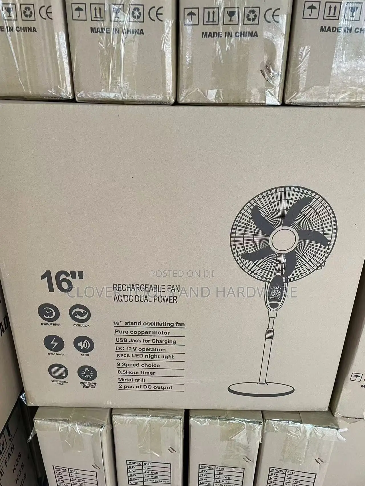 16” Solar Rechargeable Standing Fan+Led Lights+Usb Jack+Bulb