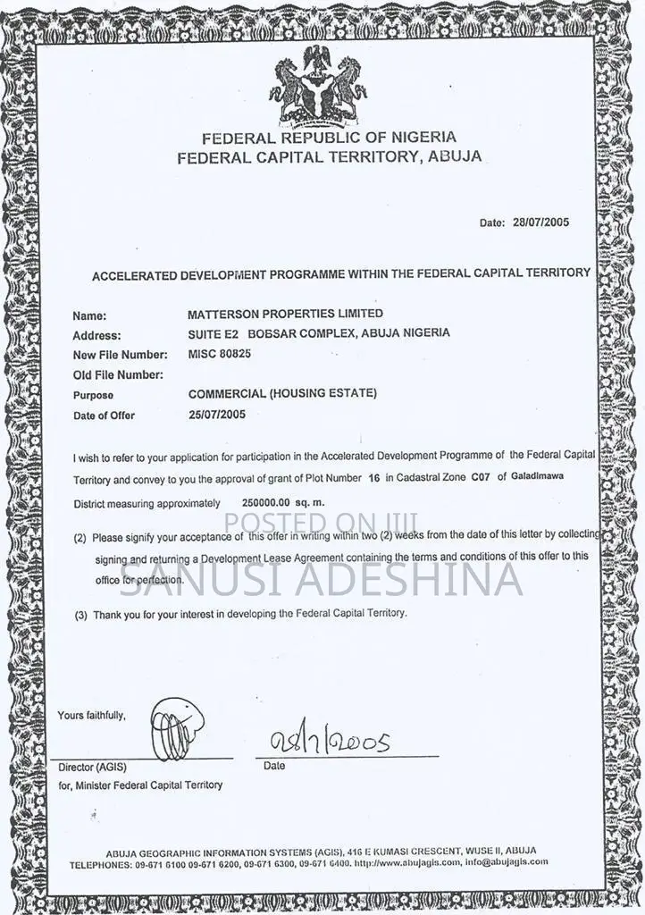 14.300hectares of Mass Housing at Galadimawa Abuja Nigerian
