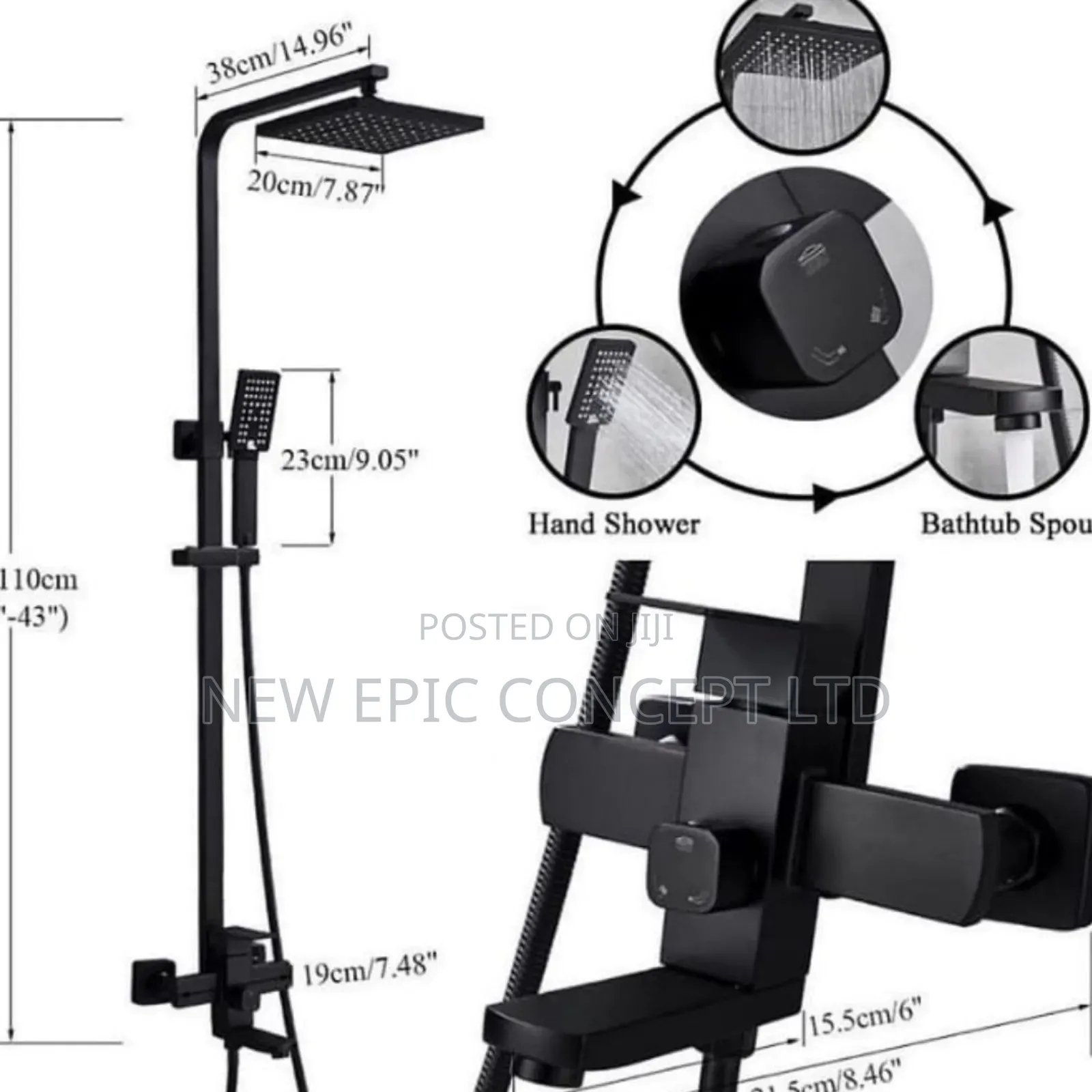 Executive Square Black Standing Shower
