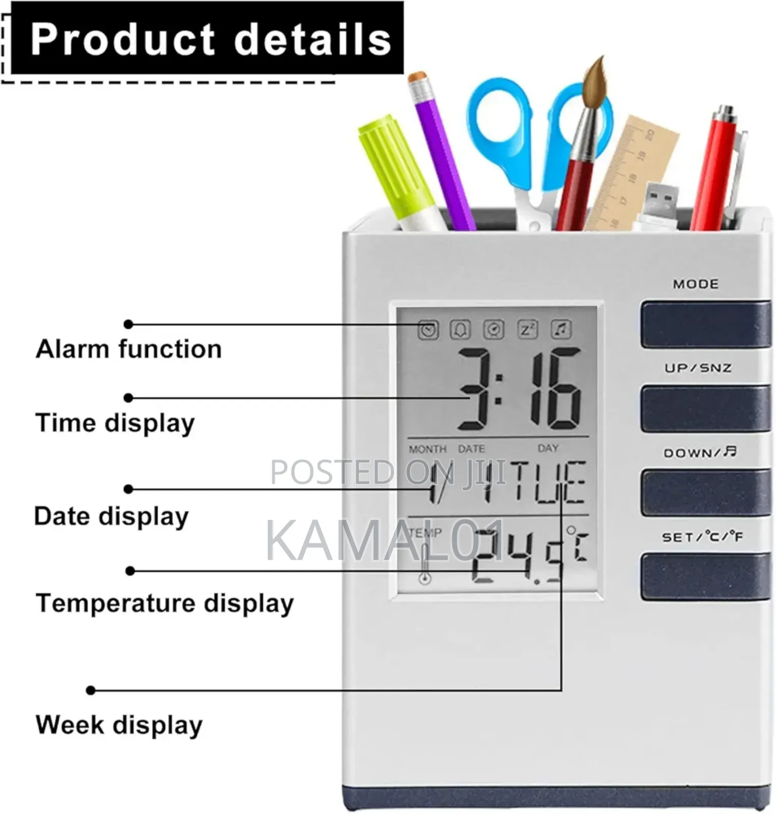 Clock Pen Holder Multifunctional Electronic Pen Holder