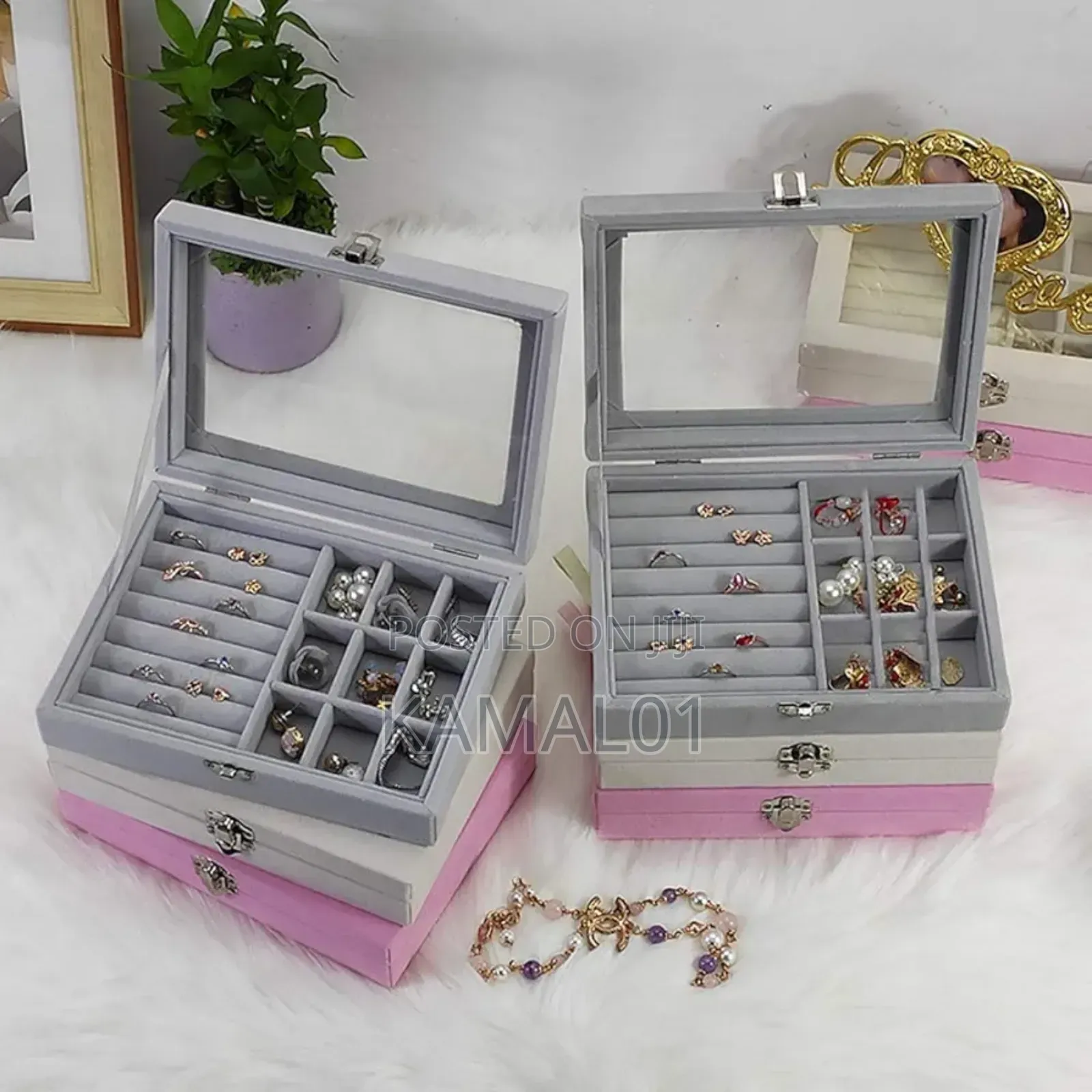 Jewelry Velvet Drawer Transparent Glass Ring Organiser