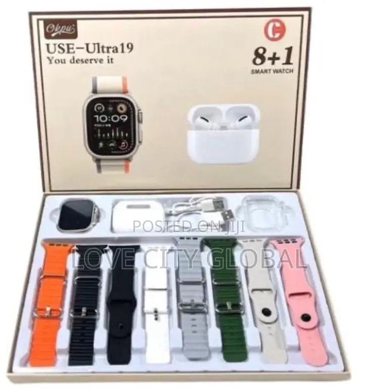 Use-Ultra19 Smart Watch 11in1 Amoled Display, Earpod,8 Strap