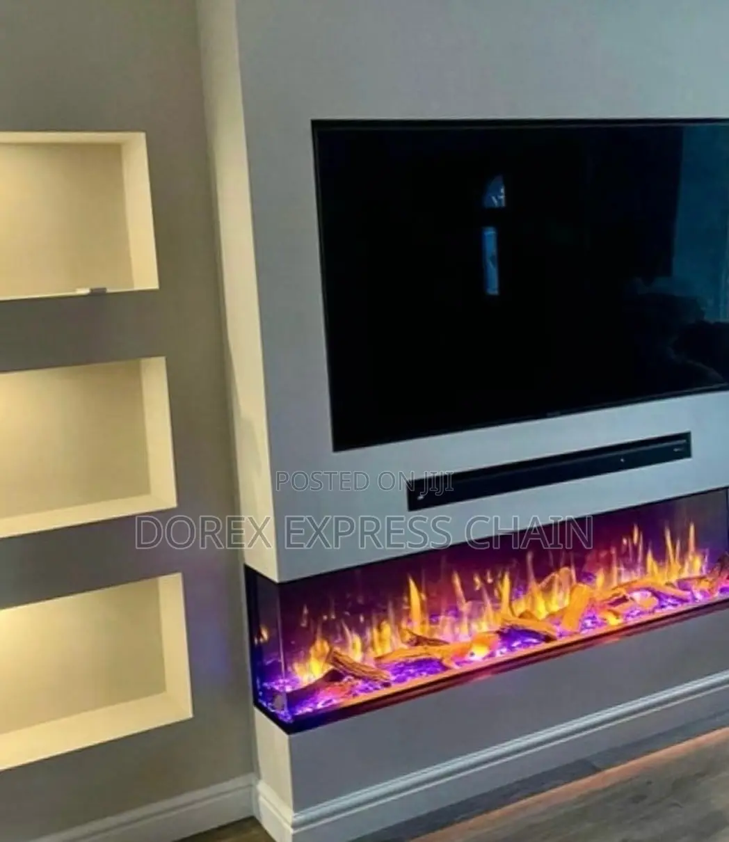 Mid-Century Modern TV Console With a Dorex Hand Crafted Fire