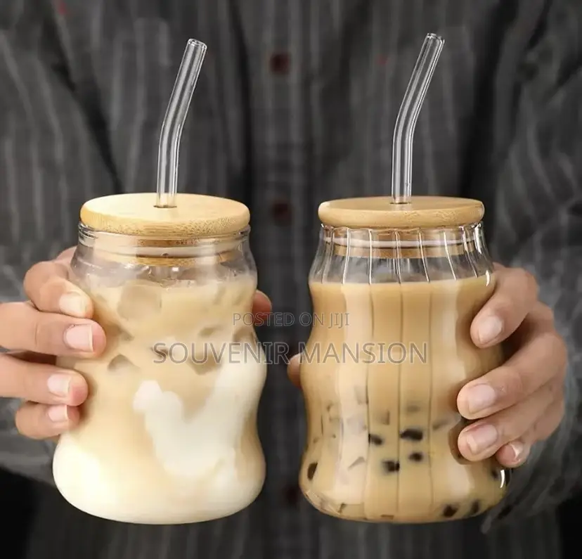 500ml Milk Glass Cup With Straw