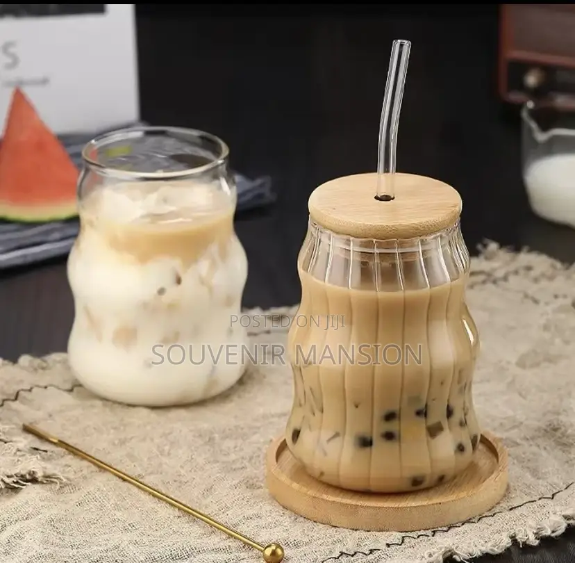 500ml Milk Glass Cup With Straw