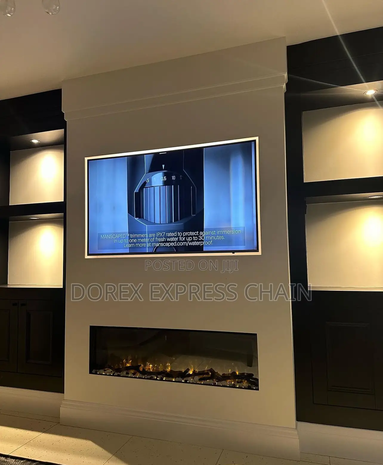 Traditional Media Wall With Bespoke HD LED Fire.