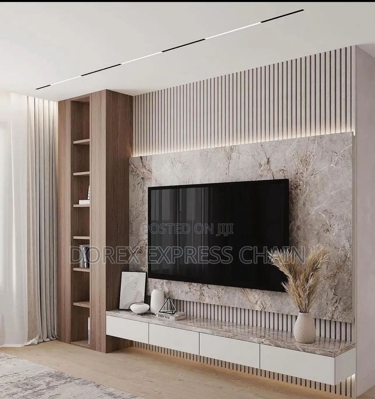 Full-Wall Floating TV Console With Shelf