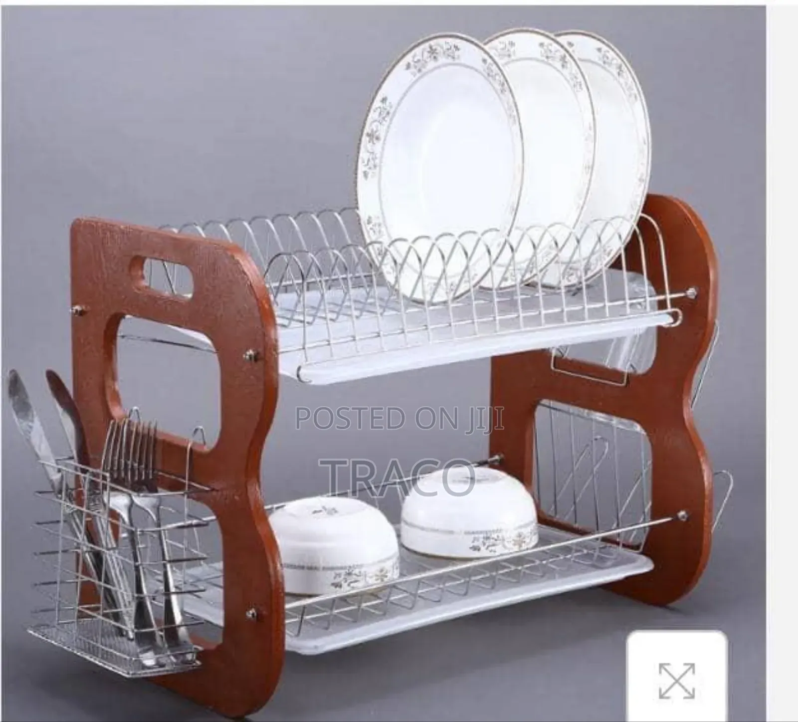 2 Tiers 18inches Wooden Dish/ Plate Rack