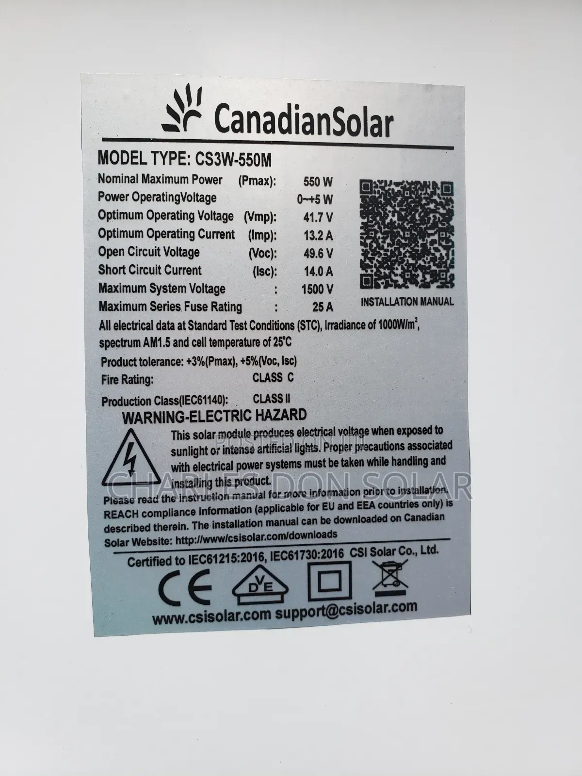 Canadian 550watts Solar Panel