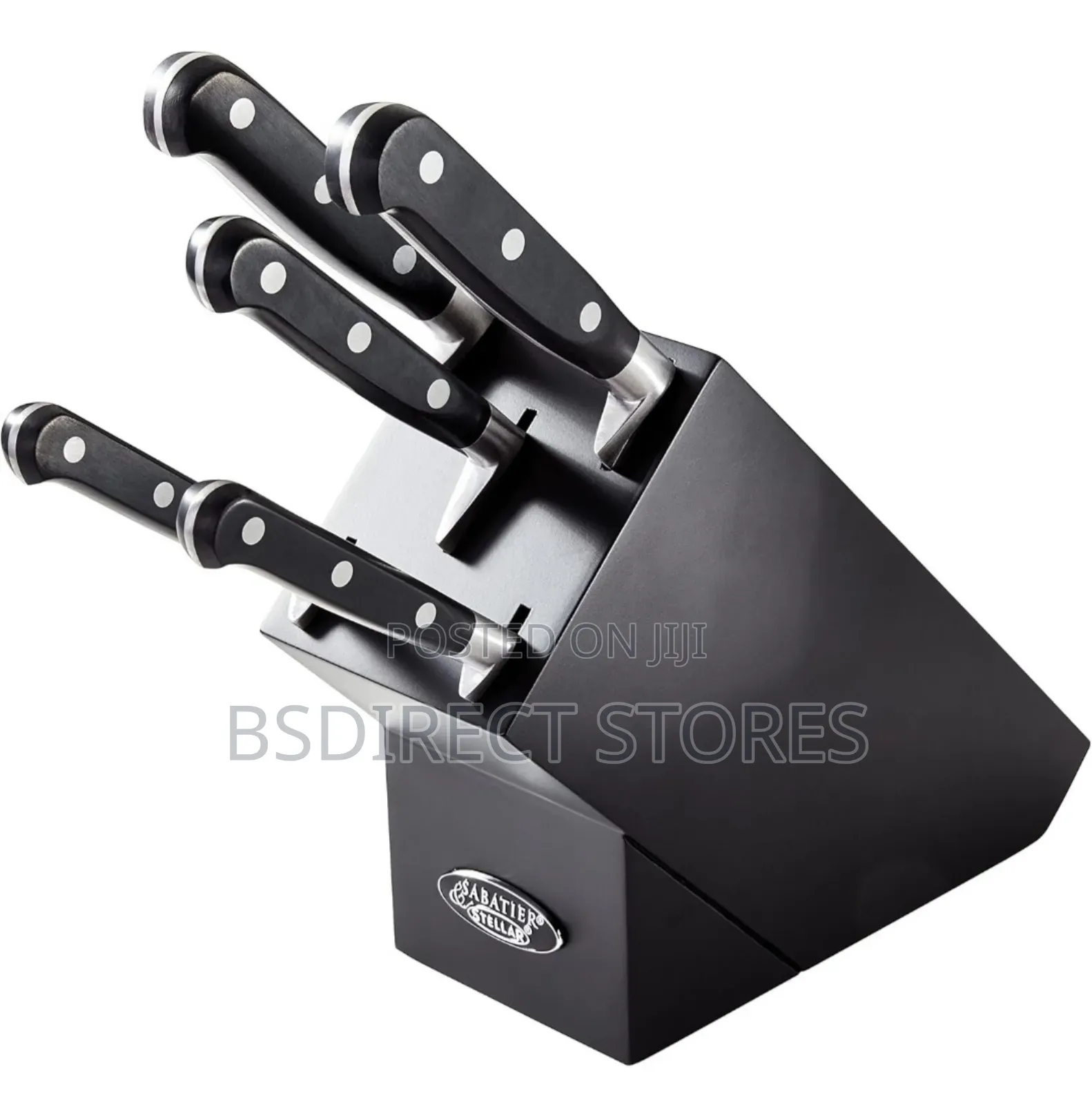 Sabatier Five Piece Knife Set. Matt Black Wood Storage Block