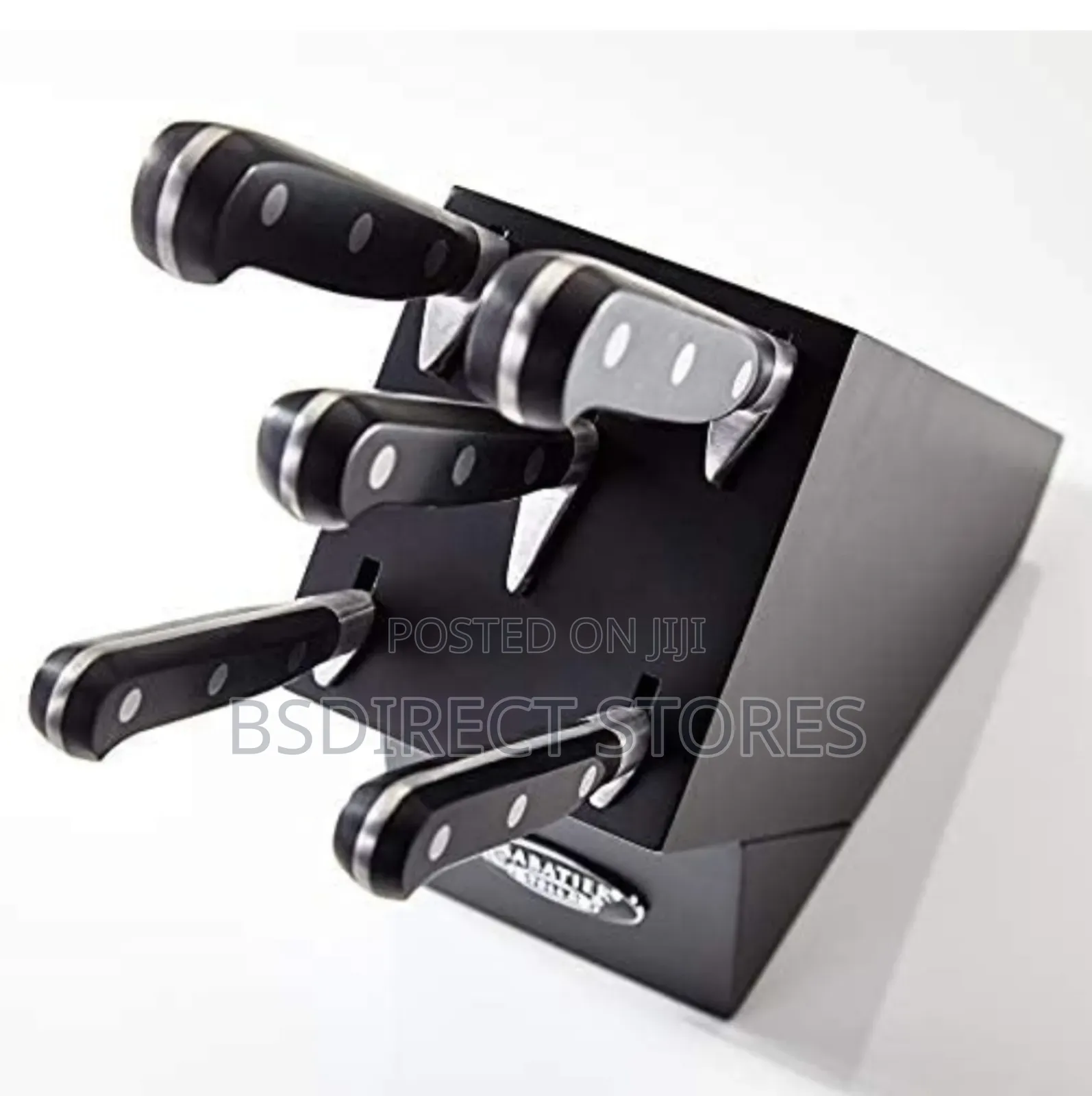 Sabatier Five Piece Knife Set. Matt Black Wood Storage Block