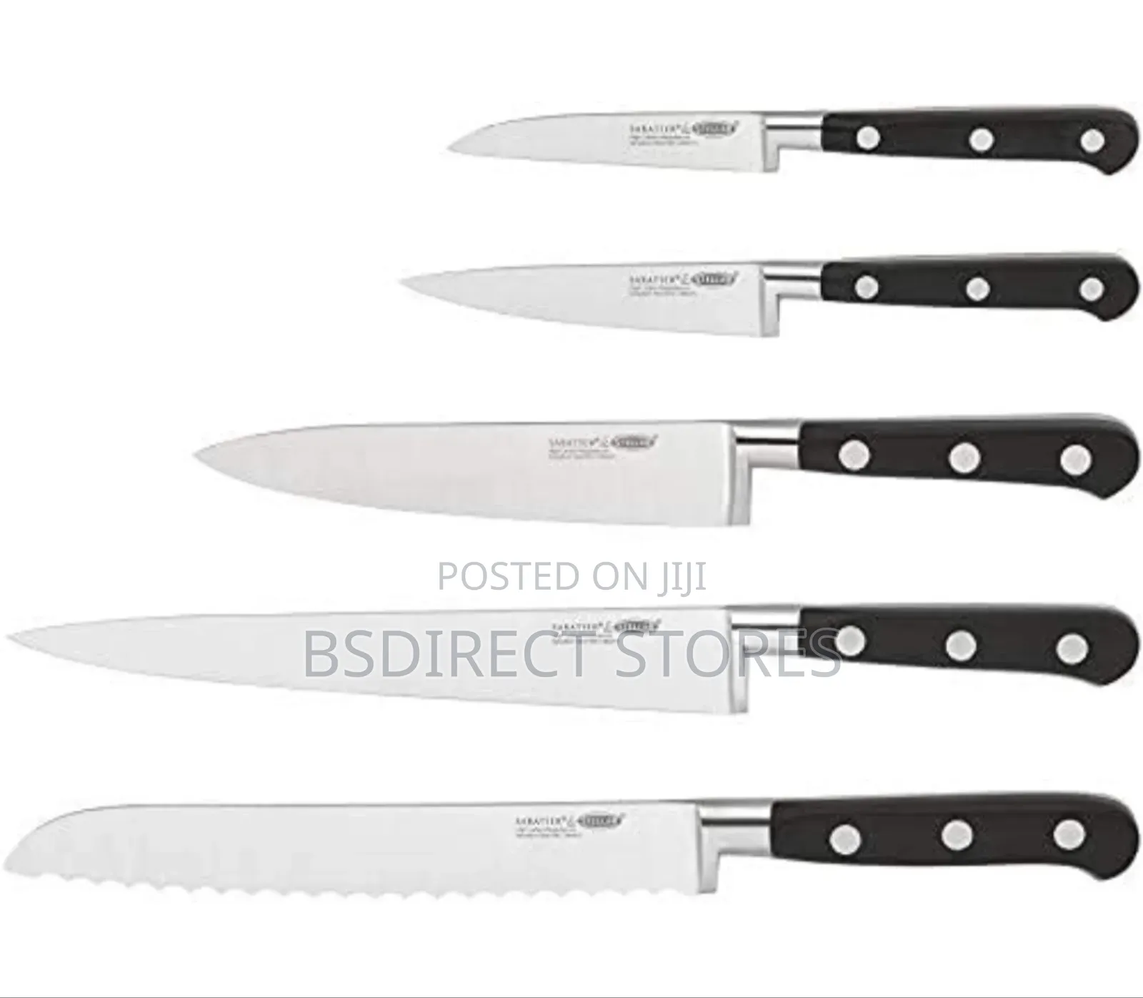 Sabatier Five Piece Knife Set. Matt Black Wood Storage Block