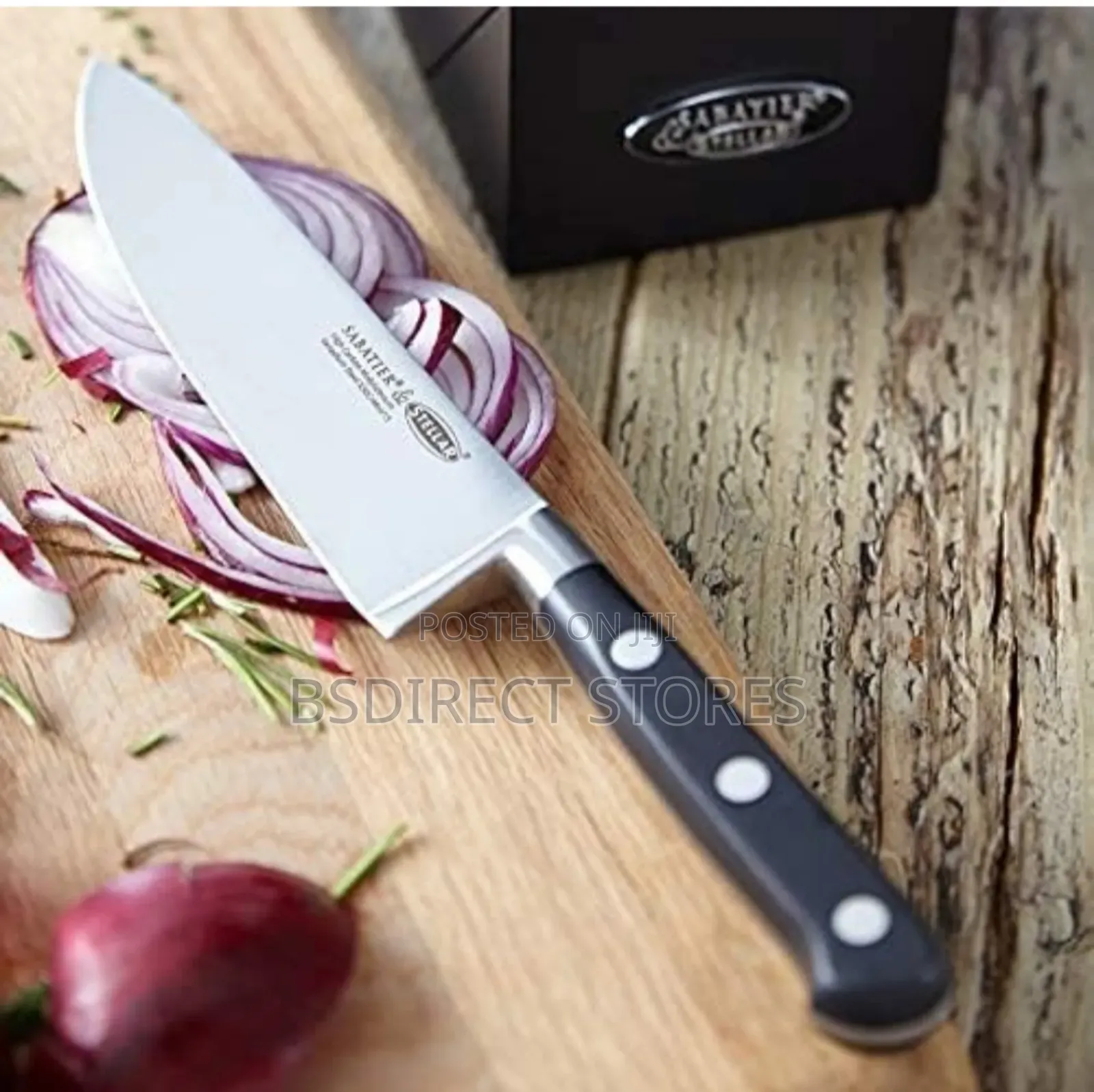 Sabatier Five Piece Knife Set. Matt Black Wood Storage Block