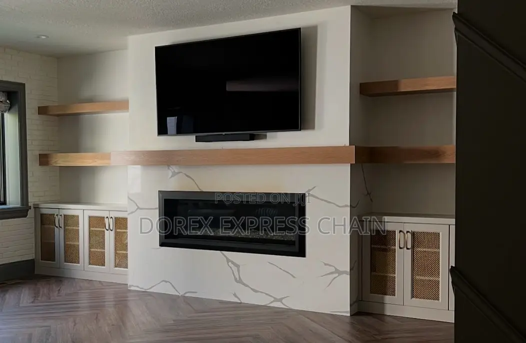 Simple Wood Design TV Console With Cabinets
