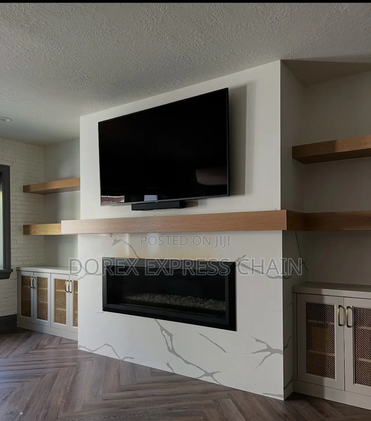 Simple Wood Design TV Console With Cabinets
