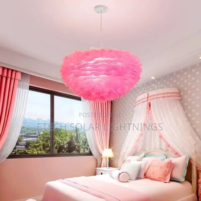 Modern Pink Feather Dropping Chandelier Light