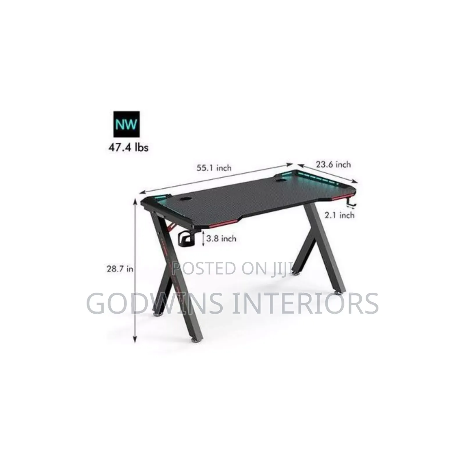 Gaming Table, 55 Inch Gaming Table With Led RGB Lights