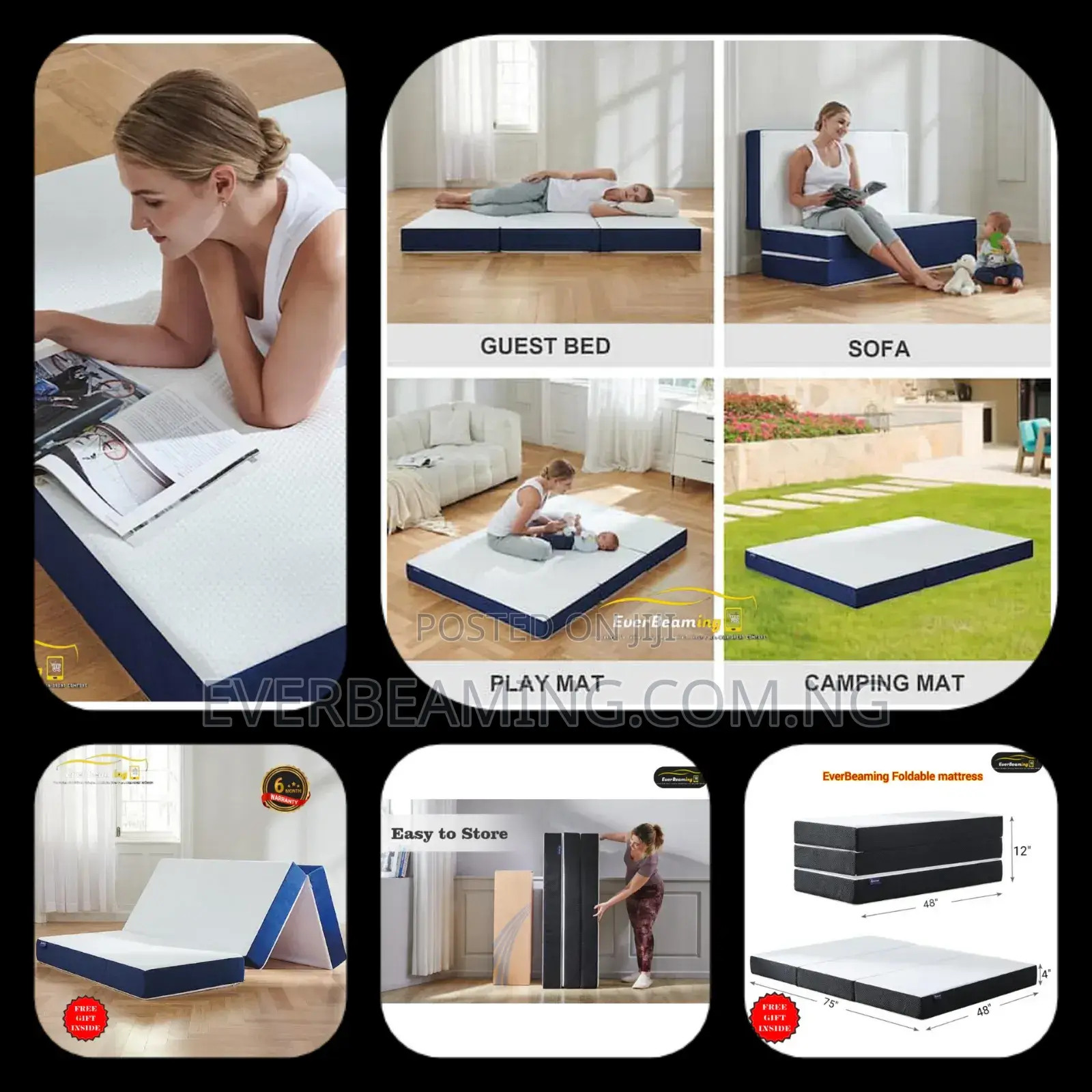 Portable Camping Picnic and Outdoors Foldable Mattress White and Grey