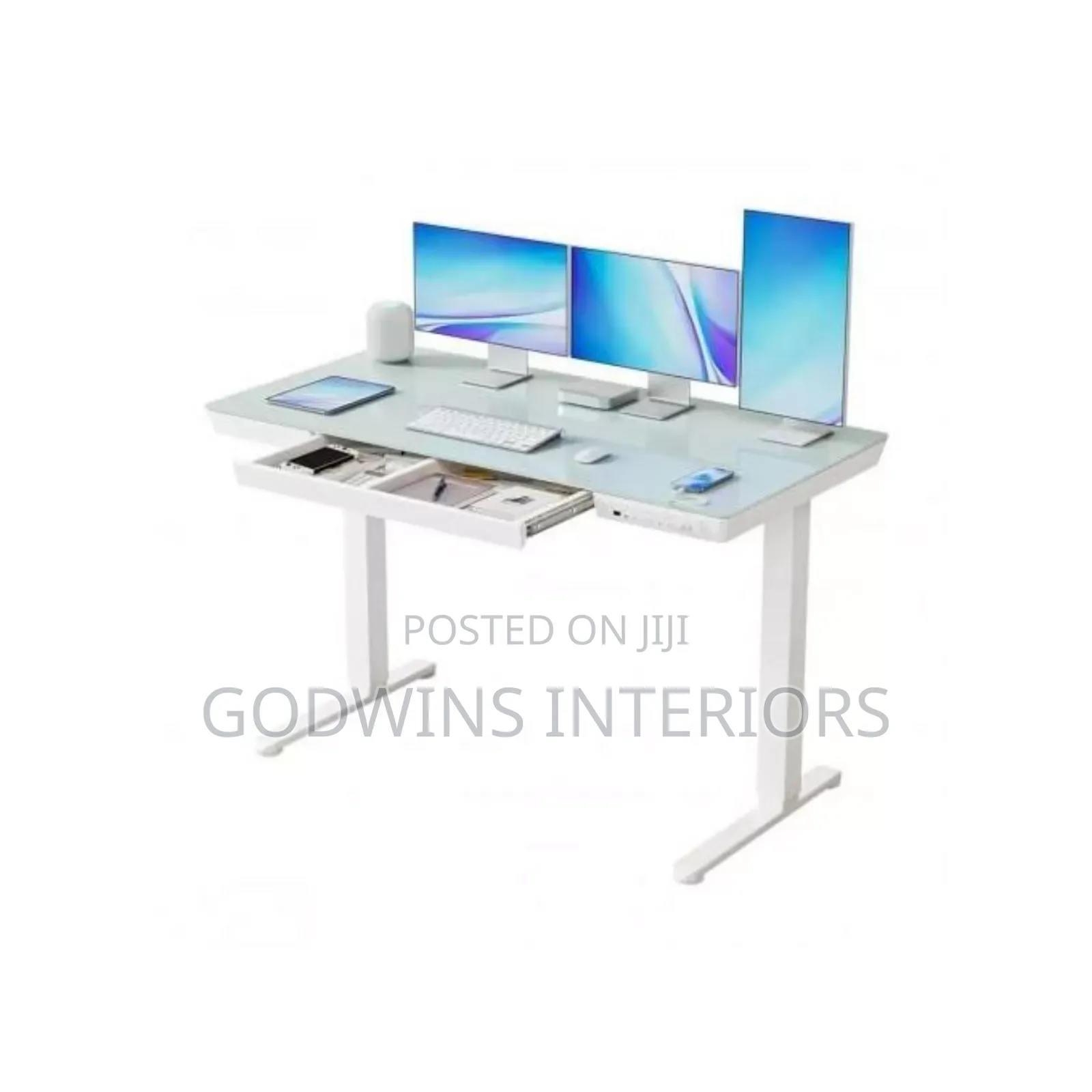 Glass Top Adjustable Height Office Desk