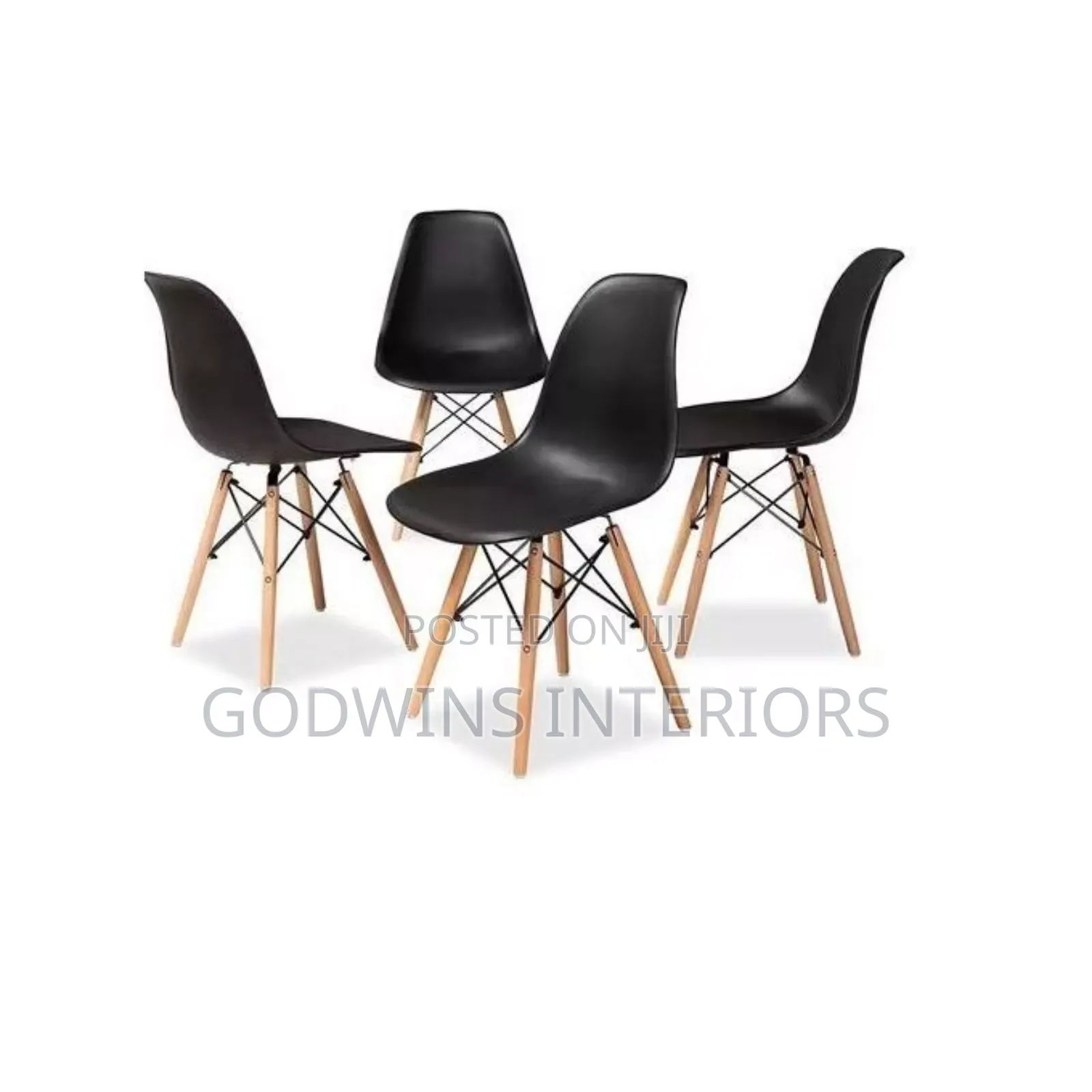Dinning Plastic Chair With Wooden Leg- Set of 4