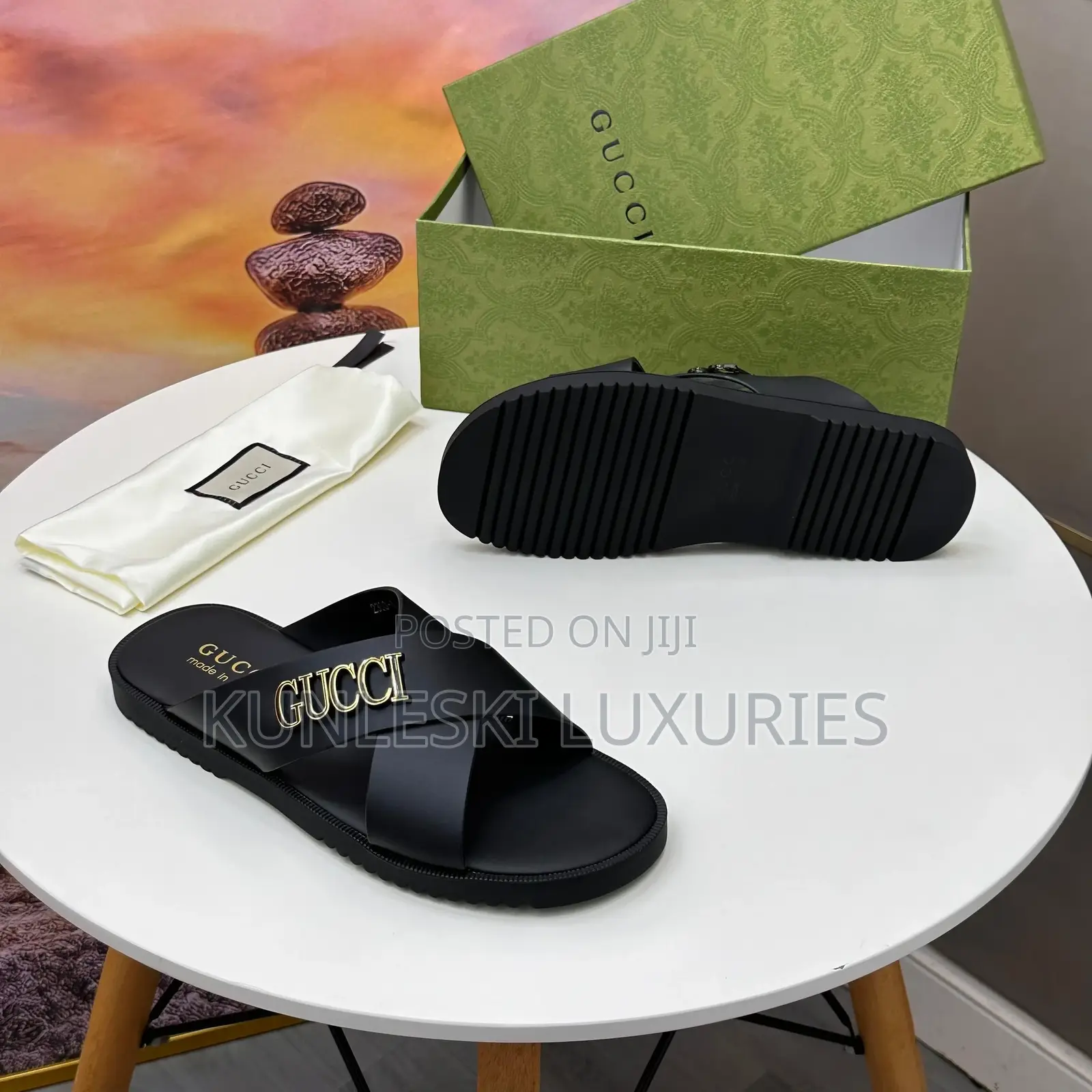 Original Gucci Cross Leather Slippers for Men