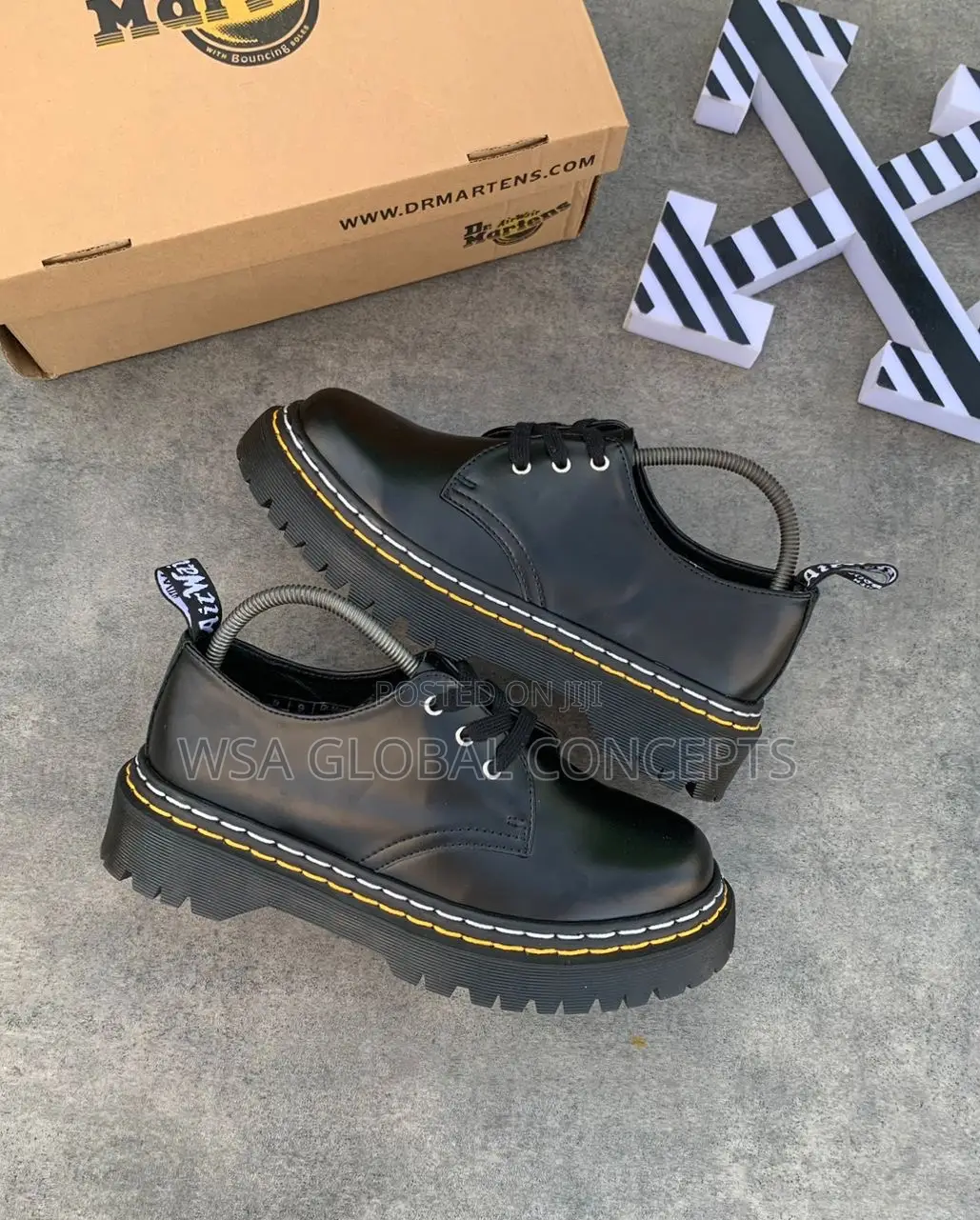 Dr Martens 1461 Bex Black Smooth Yellow and White Sneakers