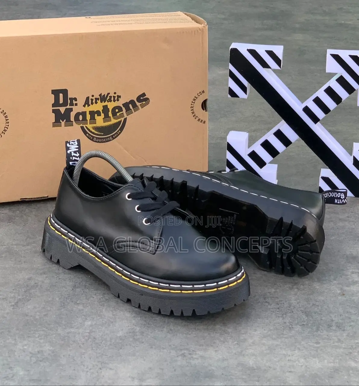 Dr Martens 1461 Bex Black Smooth Yellow and White Sneakers