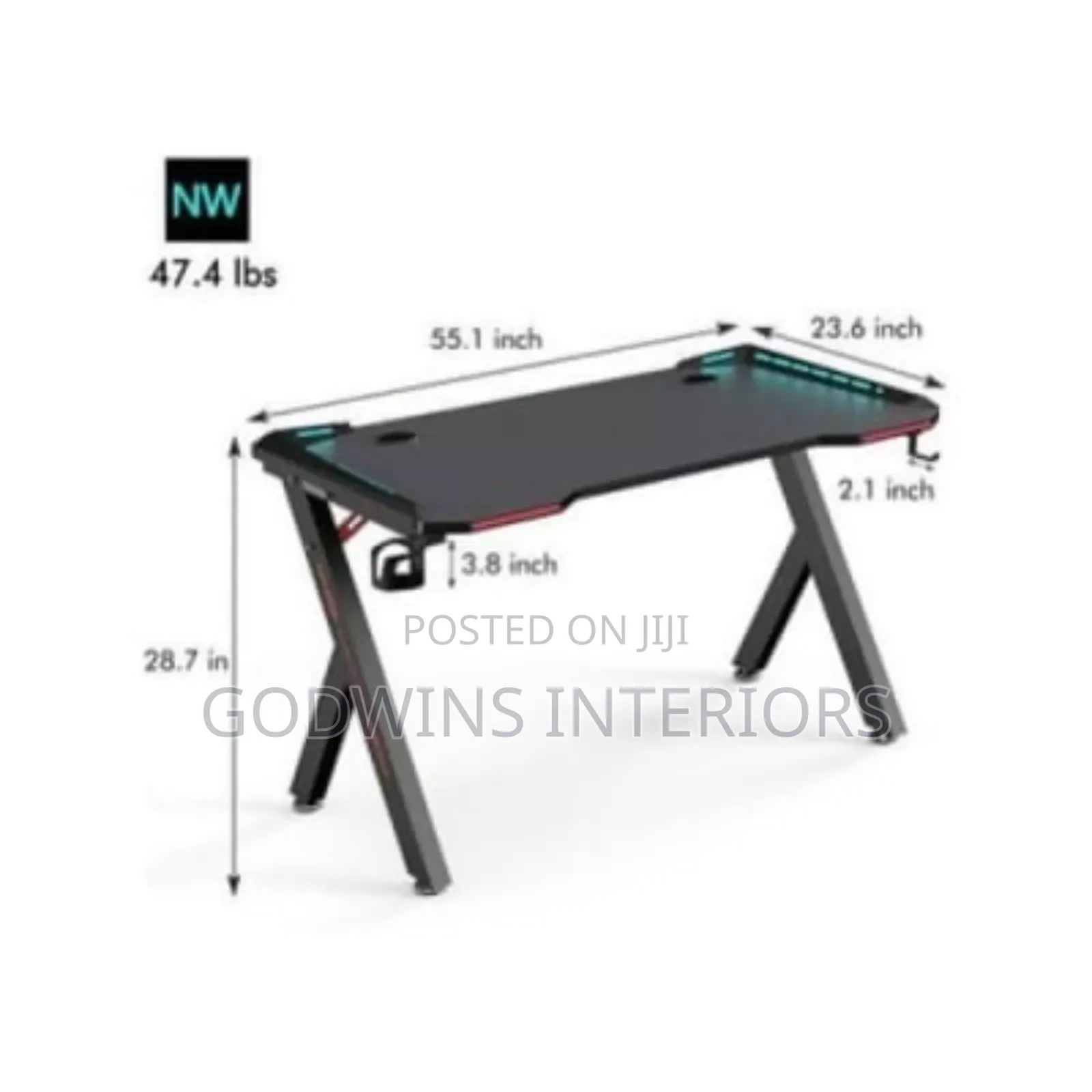 Computer/Gaming Desk With Led Light-1.4mtr