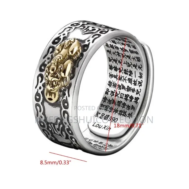 Fortified Feng Shui Pixiu Mantra Ring for Wealth and Goodluck