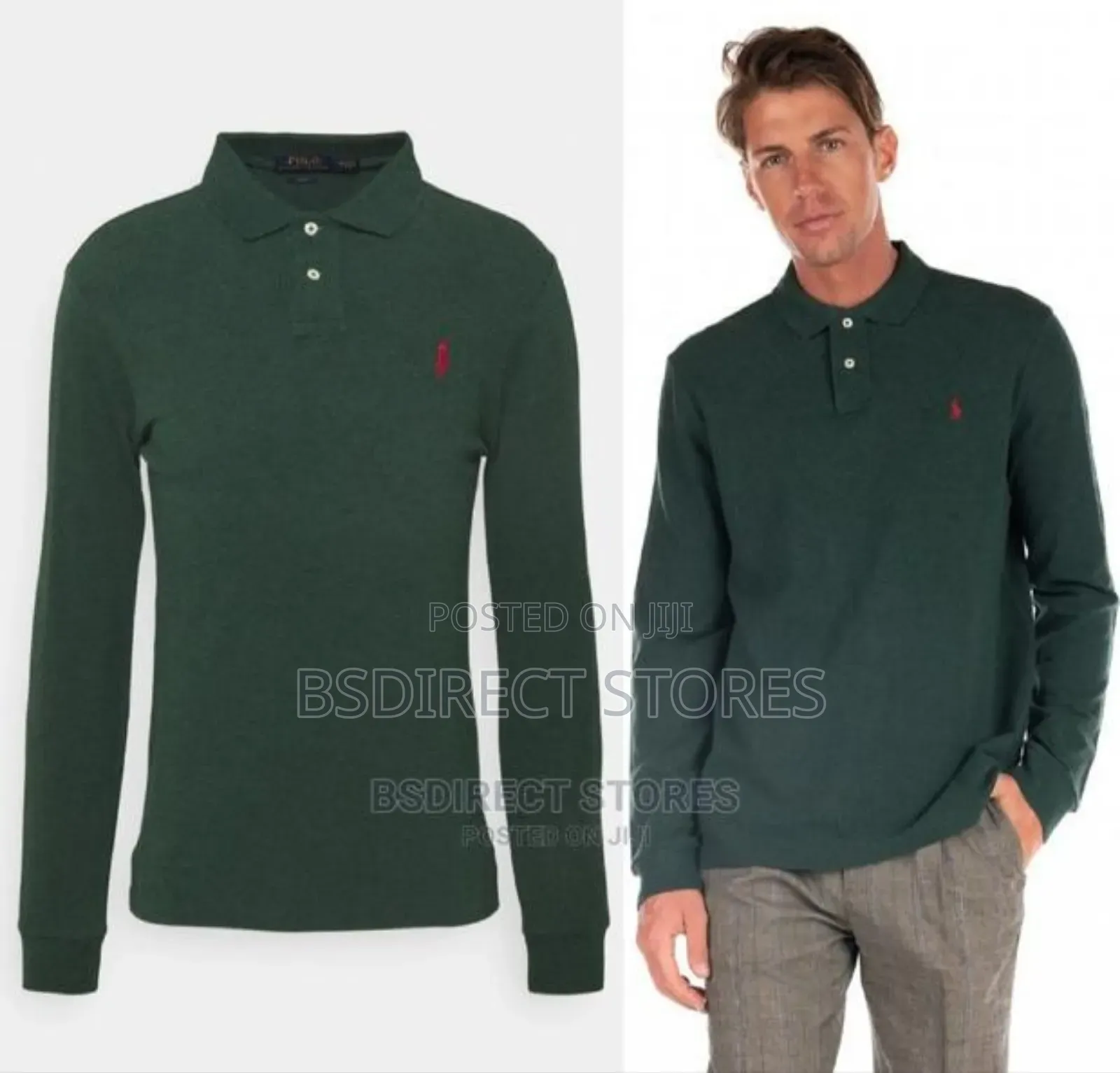 POLO RALPH LAUREN Bottle Green Cotton Long Sleeve Polo Shirt