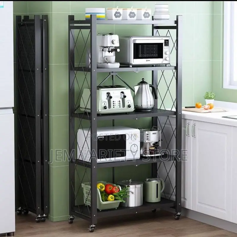 5 Tiers Black Heavy Duty Metal Foldable Storage Shelf
