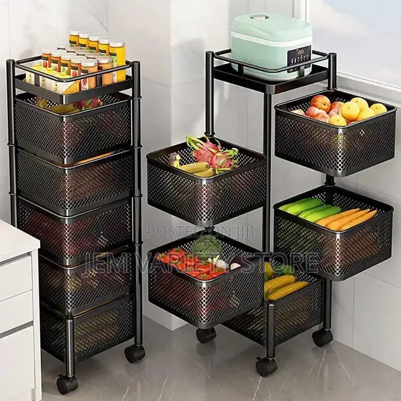 Floor Mounted Multilayer Rotating Stainless Steel Trolley
