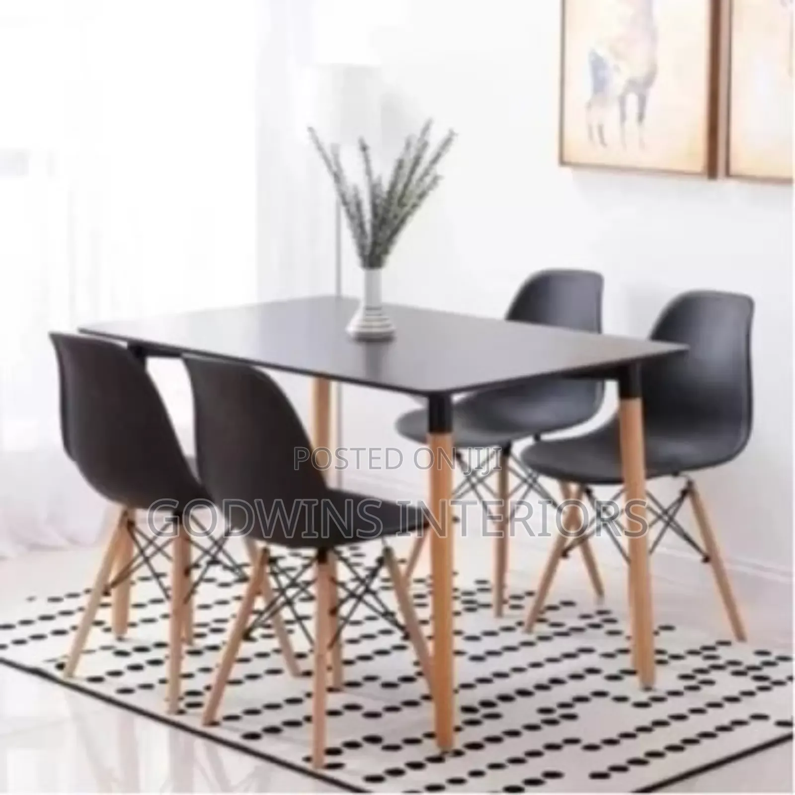Rectangular Dining Table With 4 Chairs- Black