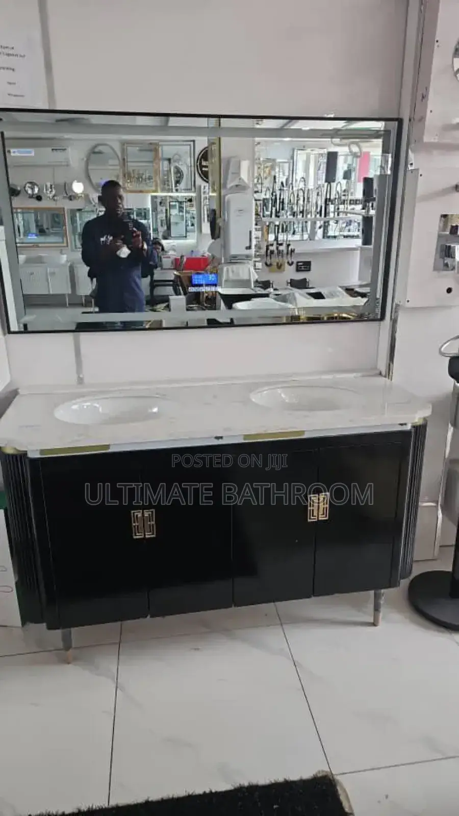 140cm Marble Top Black Cabinet