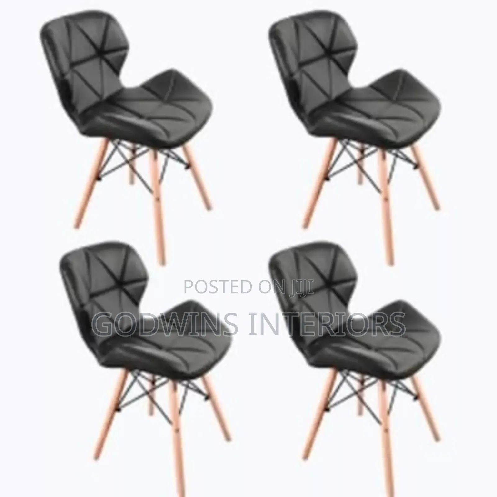 Dinning Leather Chair With Wooden Leg- Set of 4