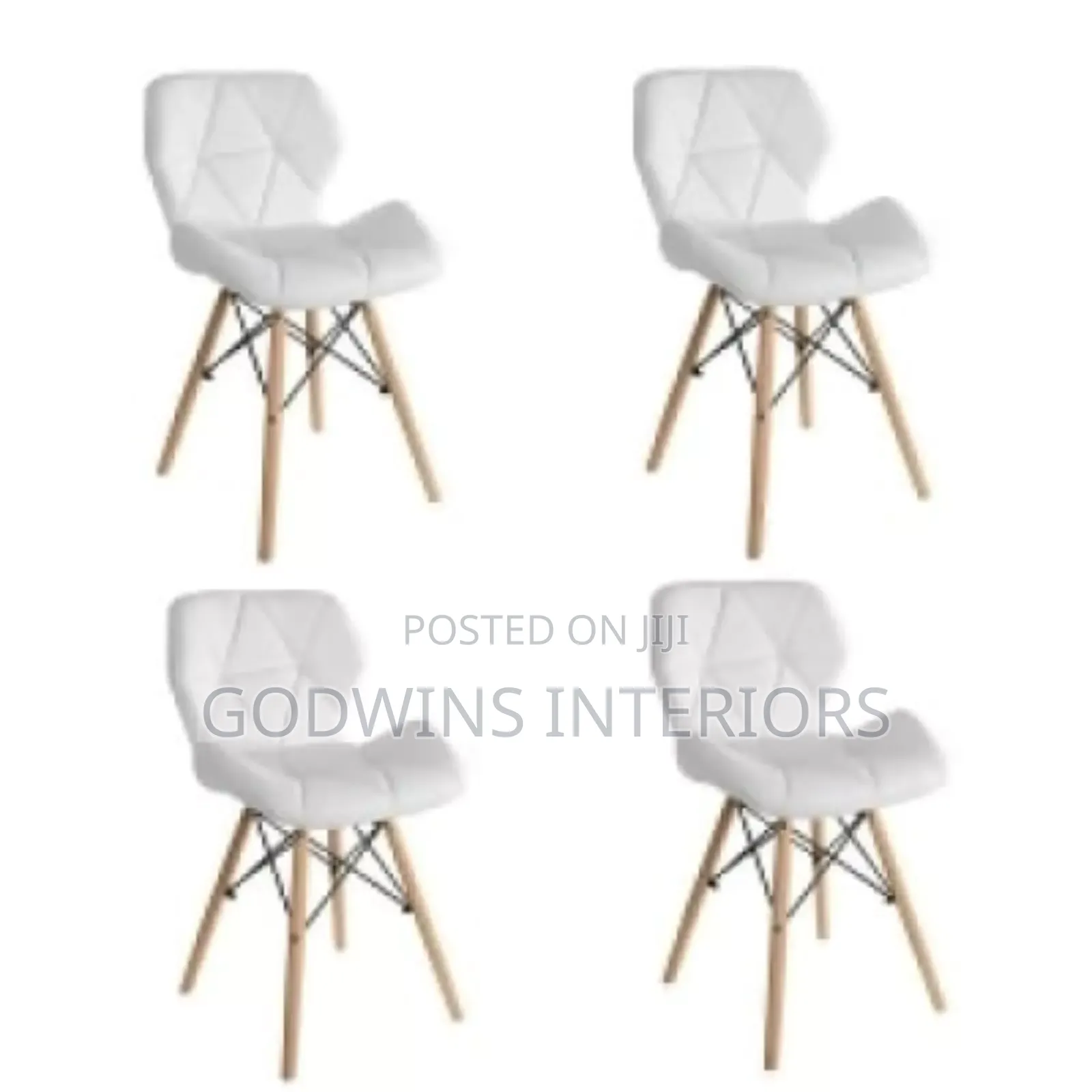 Dinning Leather Chair With Wooden Leg- Set of 4- White