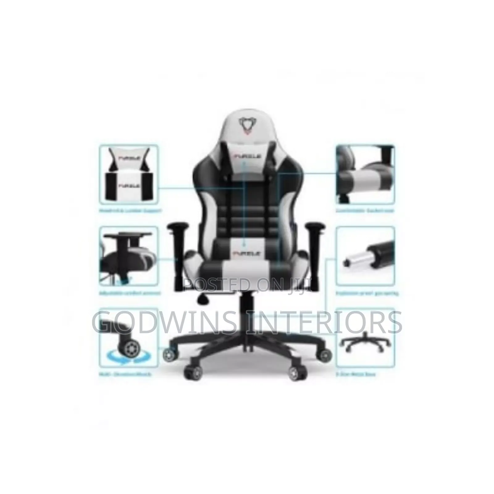 Furgle Gaming Chair With Footrest - Black/White