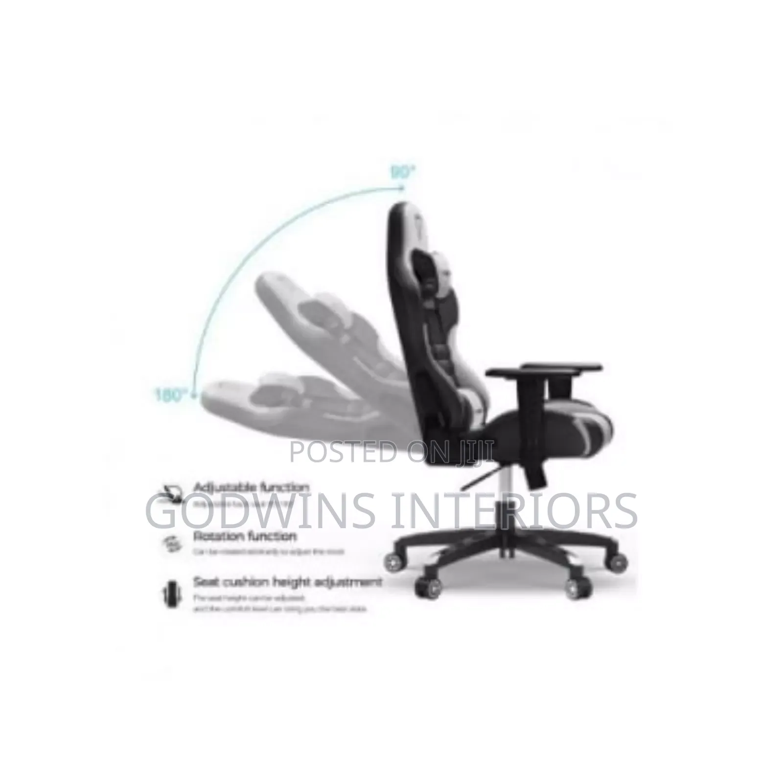 Furgle Gaming Chair With Footrest - Black/White