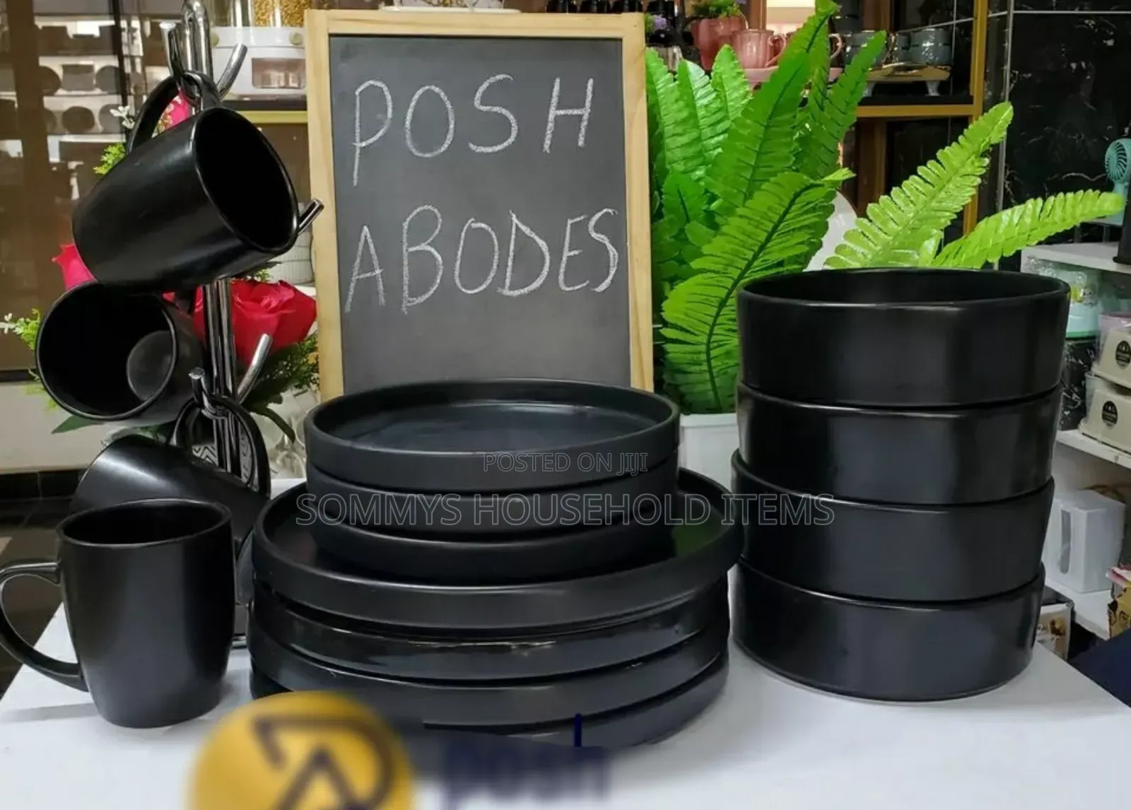 16pcs Bigger Size Stoneware Black Dinner Set