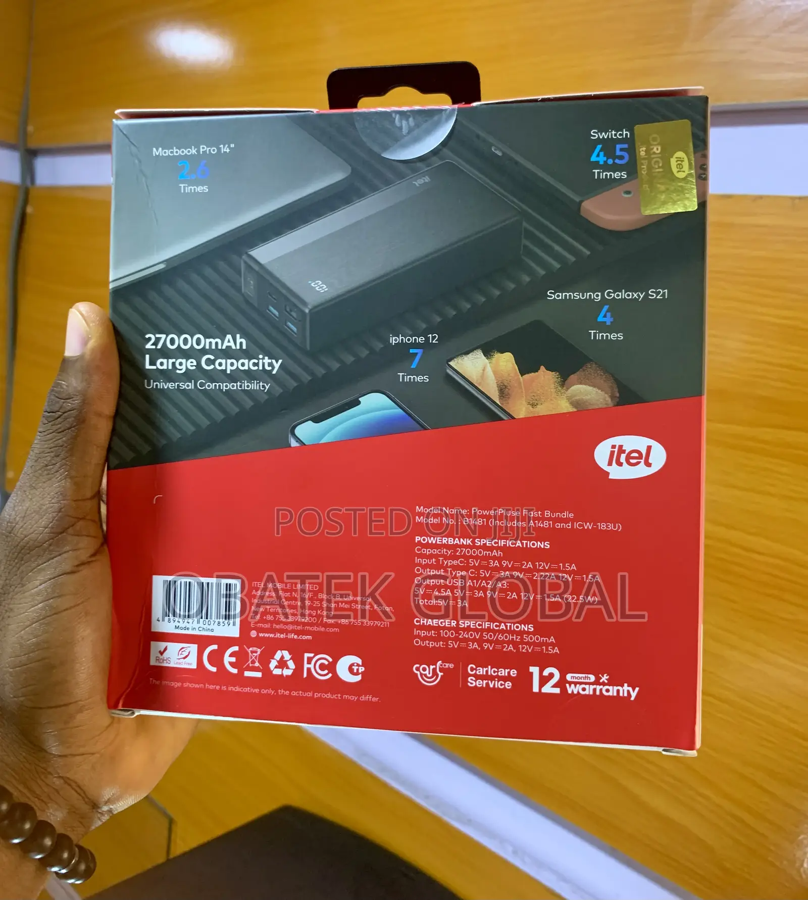 Itel 27,000mah, 22.5W Powerbank With 18watts Fast Charger