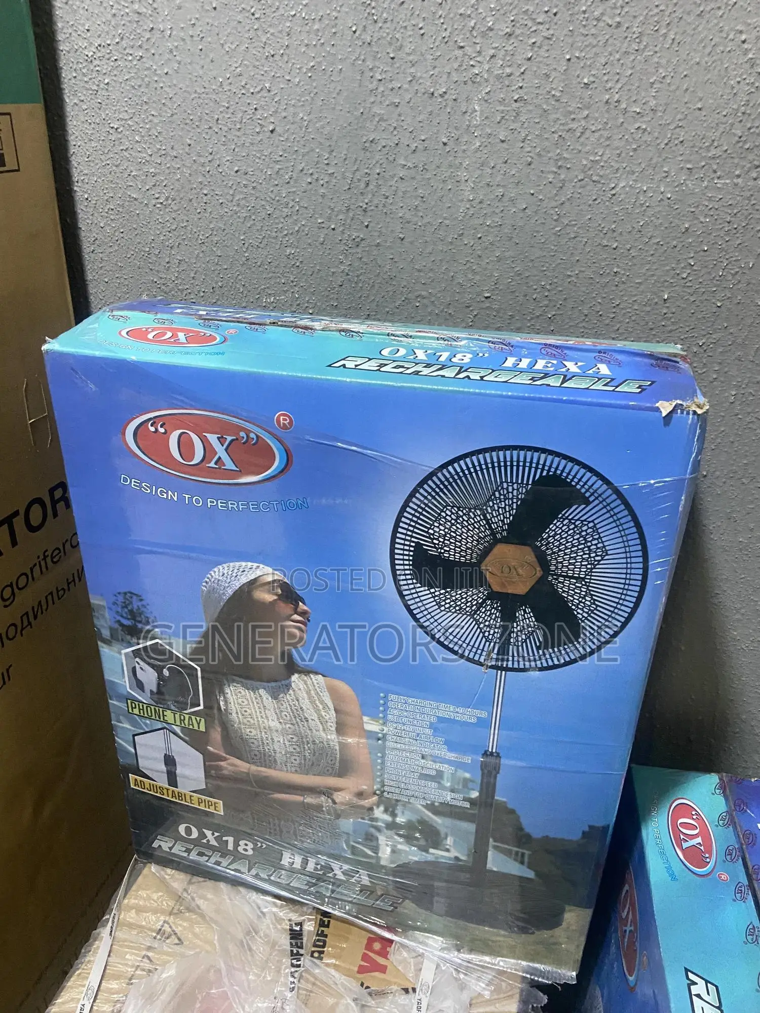 Powerful Airflow OX Hexa Rechargeable 18" Standing Fan