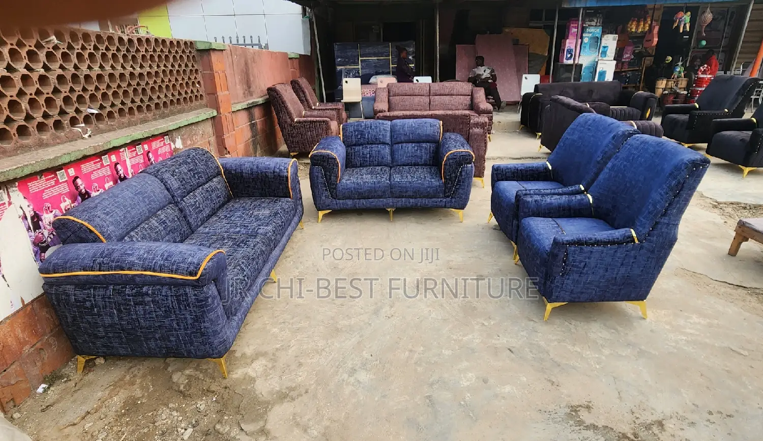 Full Set of Quality Padded Upholstery Fabric Sofa Chair