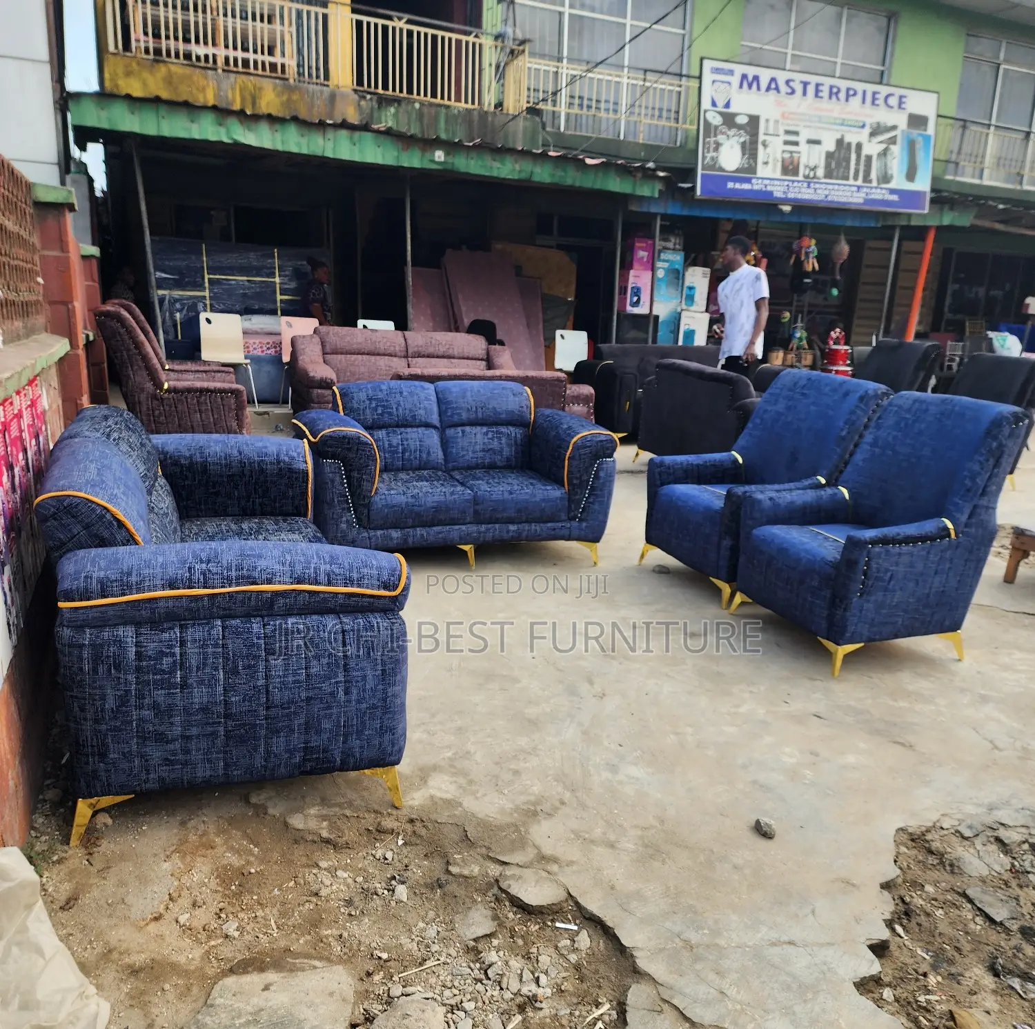 Complete Set of Quality Padded Upholstery Fabric Sofa Chairs