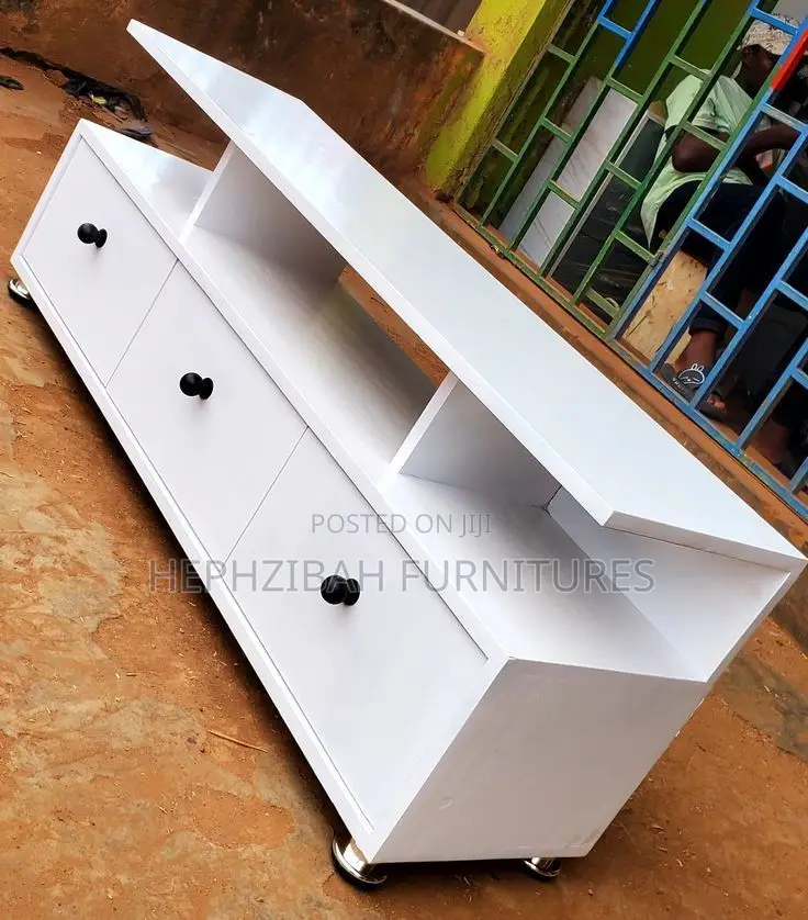6ft White Tv Shelf With Drawers